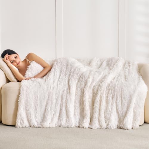 Extra Soft Faux Fur Throw Blanket 50"x60" - Reversible Fluffy Shaggy