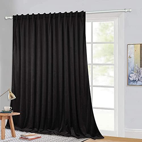 StangH Black Velvet Blackout Curtains 120 Inches for Sliding Door