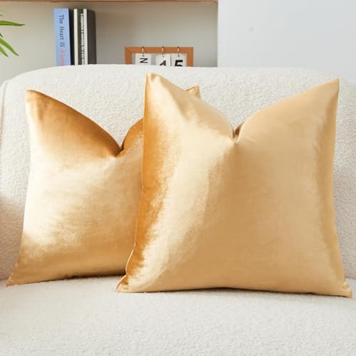 Throw Pillow Covers Gold Set of 2 20x20 Inch Pillow Covers, Soft