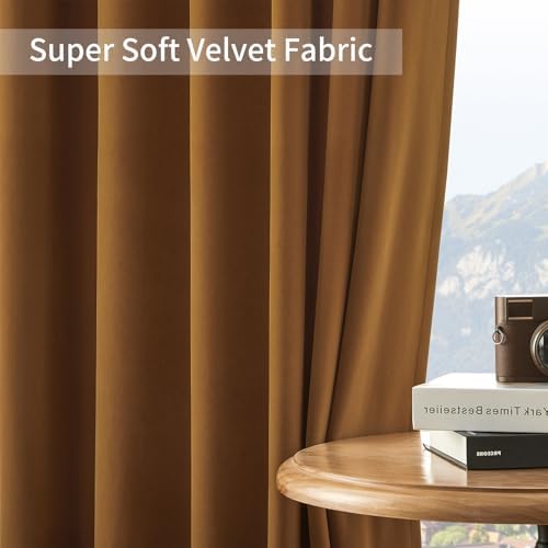 Joydeco Brown Velvet Curtains 72 inch Length 2 Panels, Luxury Blackout