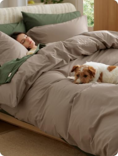 Bedsure PureWoven 100% Washed Cotton Duvet Cover Set, Queen Size, 3-PC