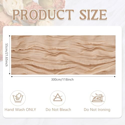 12 Pack Beige Cheesecloth Table Runner 20 x120 Inch - 10FT Boho Rustic