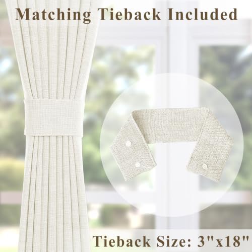 120in Long Linen Light Filtering Curtains 2 Panels 50"Wx120L Beige