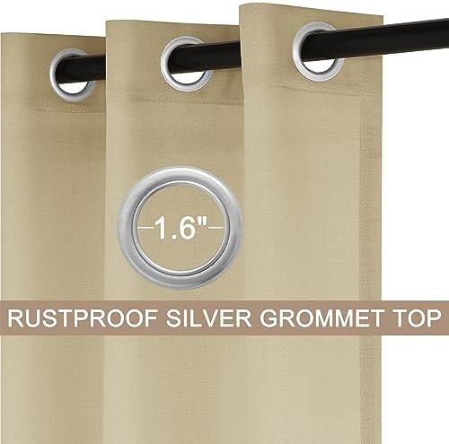 Fcosie Beige Linen Textured Drapes 120 Inches Long Grommet Top Curtain