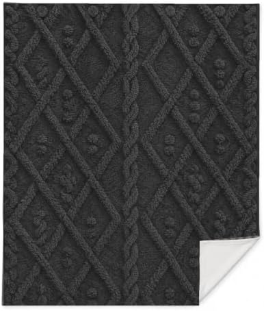 Charcoal Cable Knit Pattern Print Throw Blanket, Soft Lightweight
