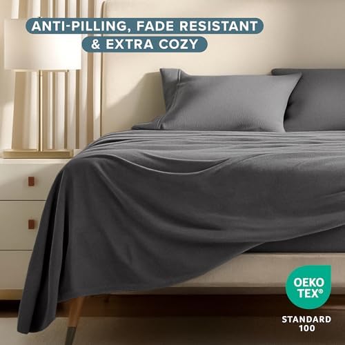 Bare Home Super Soft Fleece Sheet Set (Twin XL, Grey)
