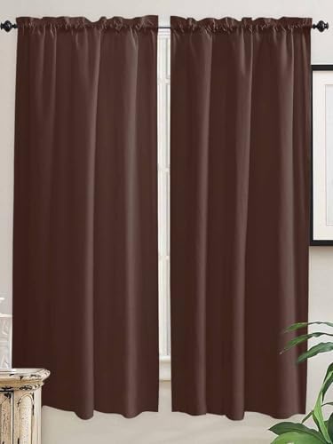 Window Curtains 72 Inch Length - 2 Panels, Brown Rod Pocket Curtain