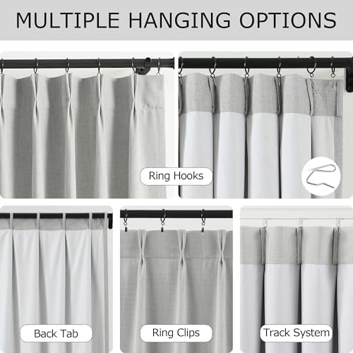 Vision Home Light Gray Pinch Pleated Full Blackout Curtains Linen