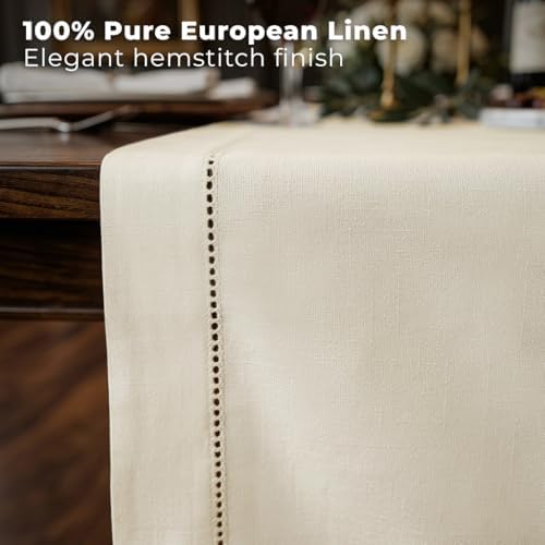 Signature LinenTM by D'Moksha, 100% Pure Linen Ivory Table Runner
