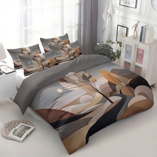 King Duvet Cover Set - Minimalism Nature Trees Bedding Grey, 3 Piece