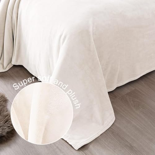 Exclusivo Mezcla Soft Large Fleece Throw Blanket for Couch, Ivory
