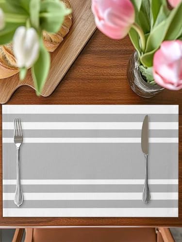 Placemats Set of 8 for Dining Table, Gray Geometric Fringe Washable