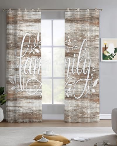 Family Sheer Curtains for Living Room 96 inch Length 2 Panels Set