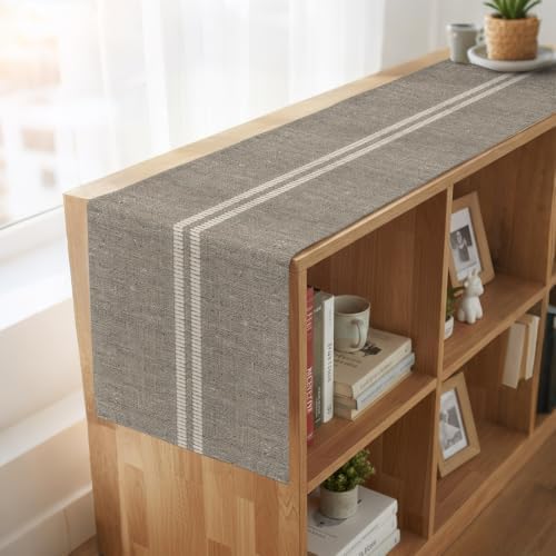 Cream Grain Line Table Runner 13 x 120 Inch Soft Taupe Woven Canvas
