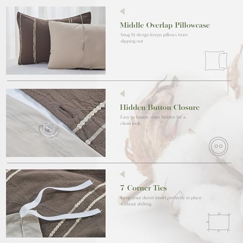 Simple&Opulence 100% Cotton Striped Duvet Cover Set King Size, 3Pcs