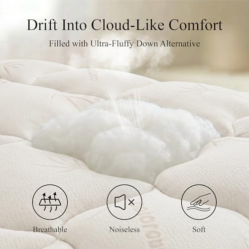 Queen Size Mattress Topper, Thick Cover Rayon Derived from Bamboo