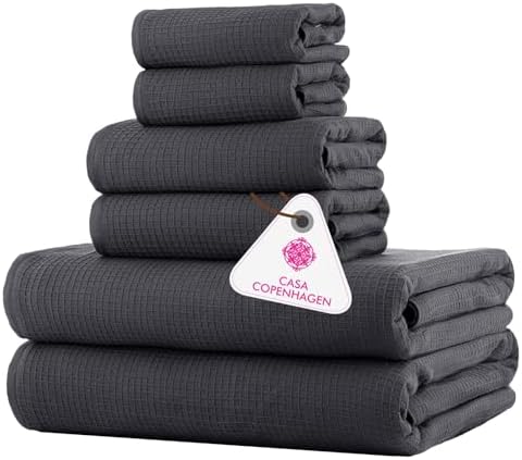 CASA COPENHAGEN Waffle 6Pcs 100% Egyptian Cotton Large Designer Towels