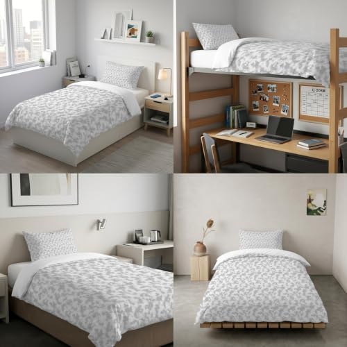 Gray Florals Duvet Cover Queen Size, Quilt Cover 90"x90" with Zipper
