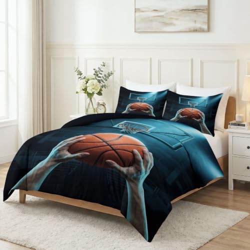 King Duvet Cover Set Soft Microfiber Sports Basketball