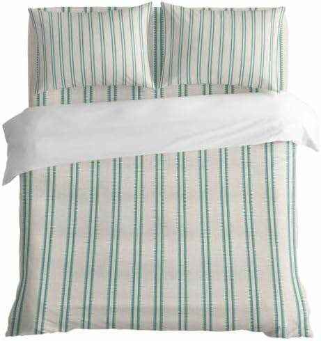Green Ticking Stripe California King 4 Piece Duvet Cover Set