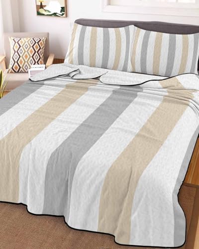 68x98in Quilt Bedding Set Classical Beige Grey Striped Breathable