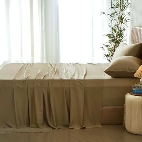 Taupe Cooling Rayon Sheets Set Queen Soft Silky Smooth for Hot