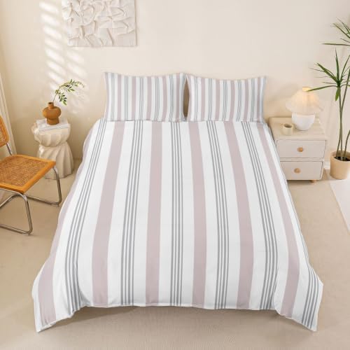 Feelyou Gray Stripes Duvet Cover King Size Boys Girls Geometric