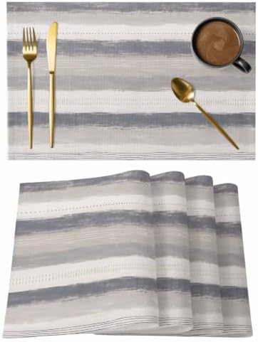 Farmhouse Stripes Placemats Set of 6, Cotton Linen Fabric Place Mats