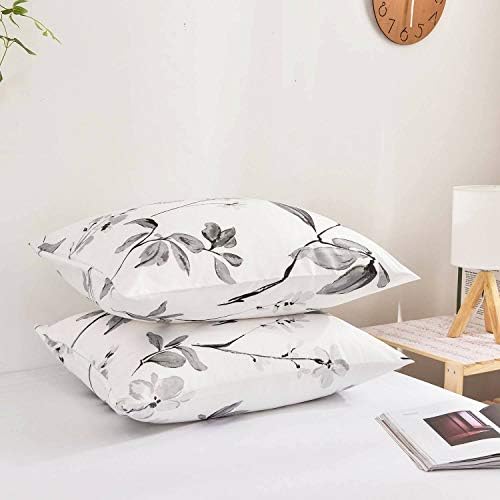 NANKO Queen Pillow Case Set (2 Pack), White Floral Printed Pattern