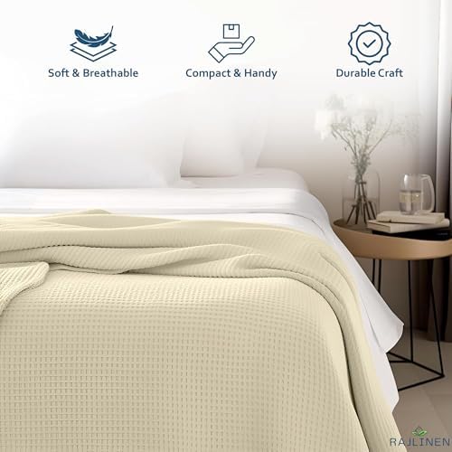 Rajlinen 100% Cotton Waffle Blanket California King, Soft Lightweight