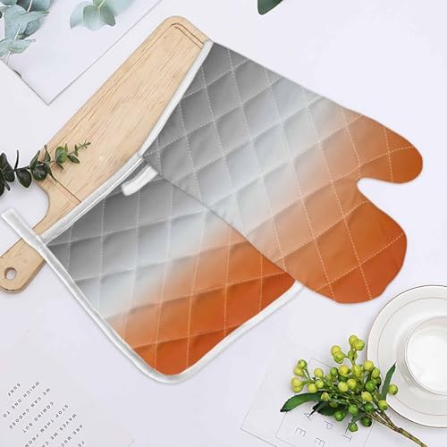 Quilted Cotton Terry Cloth Oven Mitt, Pot Holder Ombre Orange Gray