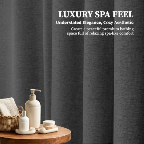 BTTN 72x78 Linen Textured Waterproof Fabric Shower Curtain, Charcoal