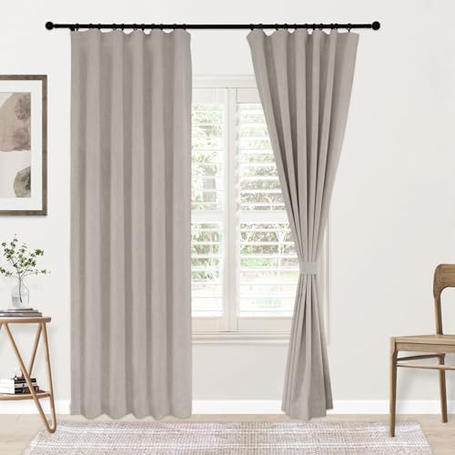 Frelement Linen Textured Curtains for Living Room Rod Pocket Flat