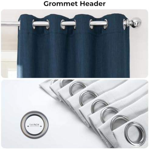 Grommet Faux Linen Curtains for Bedroom (1Panel) 50W X 108L, Nightfall