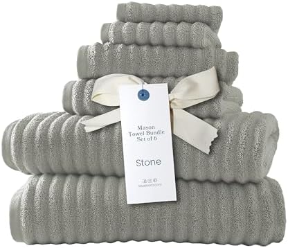 Blue Loom Ribbed Bath Towels Set, 100% Cotton 600GSM, Soft Absorbent