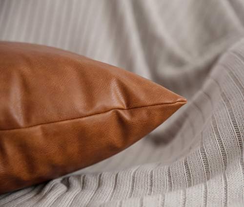 Faux Leather Throw Pillow Covers 22x22 inch, Set of 2 Thick Cognac
