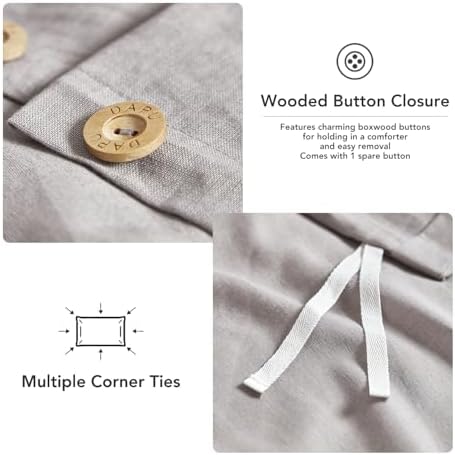 DAPU Linen Duvet Cover Set - French Linen Cotton Blend Natural Flax