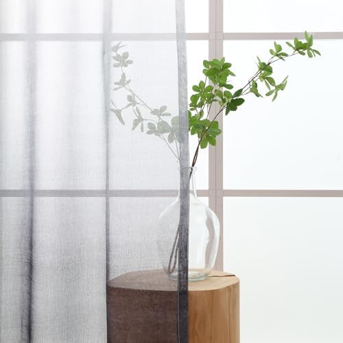L.Z.E White Grey Ombre Sheer Curtains 63 Inches Long, Transparent