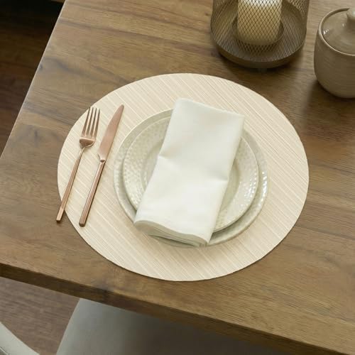 AHHFSMEI Round Placemats Set of 6 Woven Vinyl Non-Slip Heat Resistant