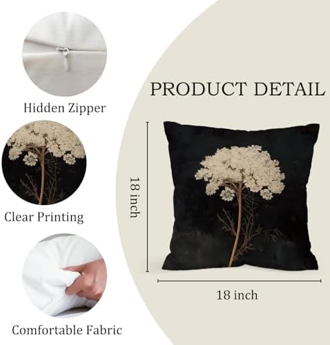 Vintage Pillow Cover, Floral Botanical Throw Pillow Case 18x18 Inch