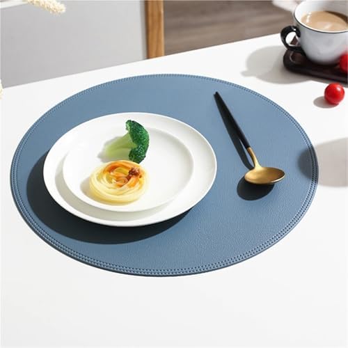 Faux Leather Placemats Set of 4, 15Inch Round Place Mats, Washable and