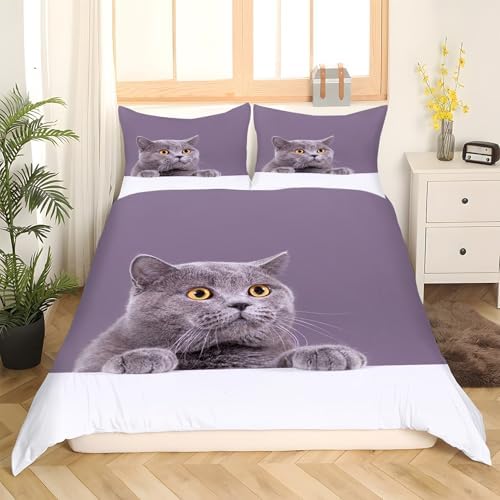 Gray Cat Duvet Cover Set PurpleBedding 3D Printed - 100% Microfiber