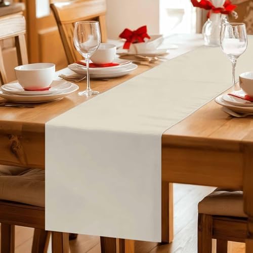Ivory White Table Runner, Washable Cotton Linen Table Runners