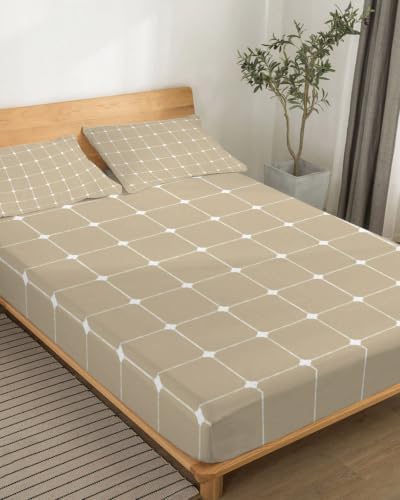 Queen Size Sheet Set 4 Pieces White Dots Grid Lines Fitted Sheets with