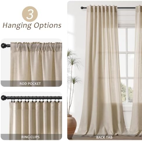 Aersas Linen Curtains 52x96 Inches Long for Living Room, Taupe