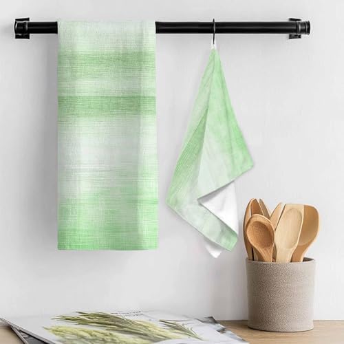 Green Kitchen Towel Abstract Light Green Ombre Linen Texture Modern