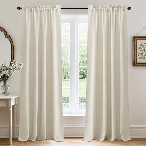 RYB HOME Linen Textured Semi Sheer Curtains 63 inches Long for Living