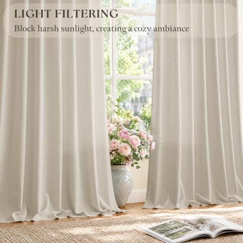Oatmeal Pinch Pleat Semi Sheer Linen Curtains 84 Inch Long for Living