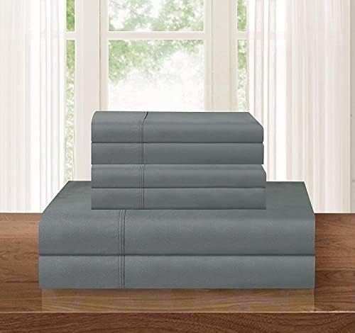 100% Natural Cotton Fabric 4 Piece Bed Sheet Set King-Grey Solid