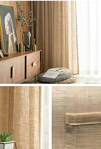 Epinki Curtains Sheer Curtains, Linen Brown Solid Color Grommet 2